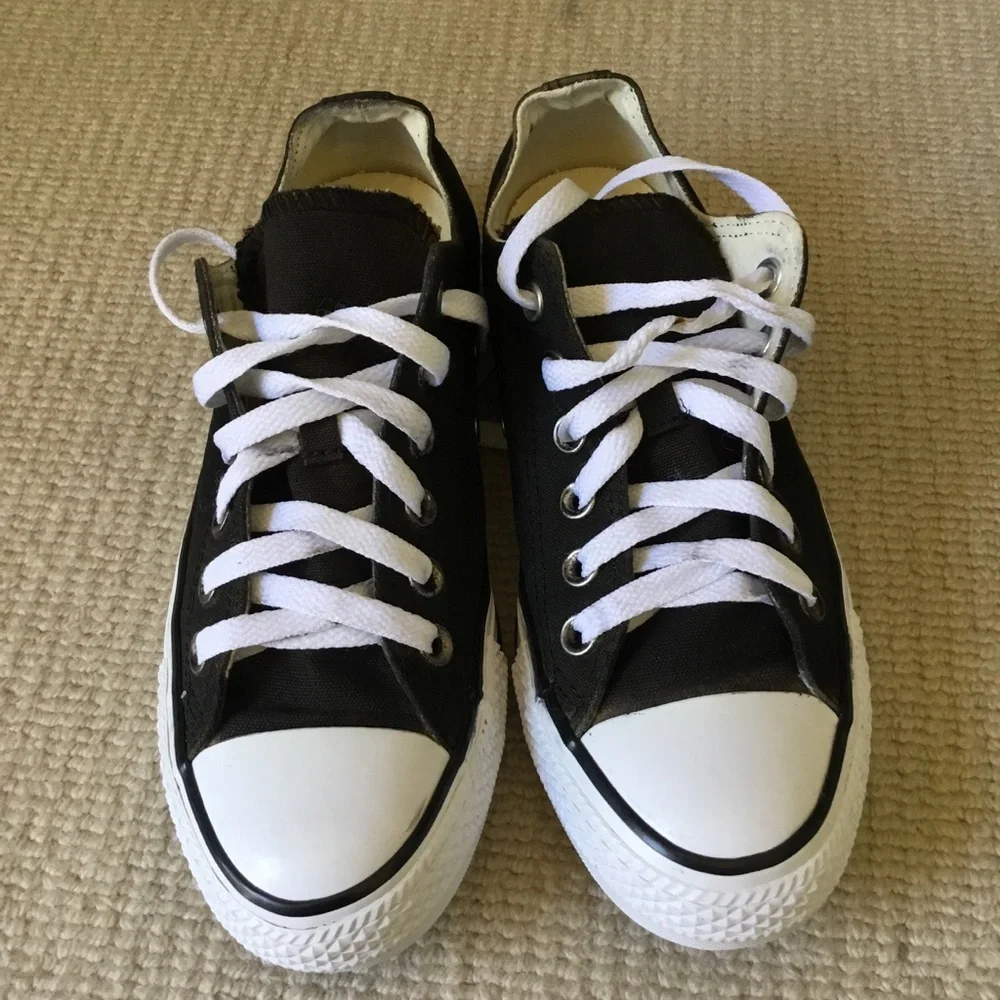 Classic Black Canvas Kids Sneakers with White Trim